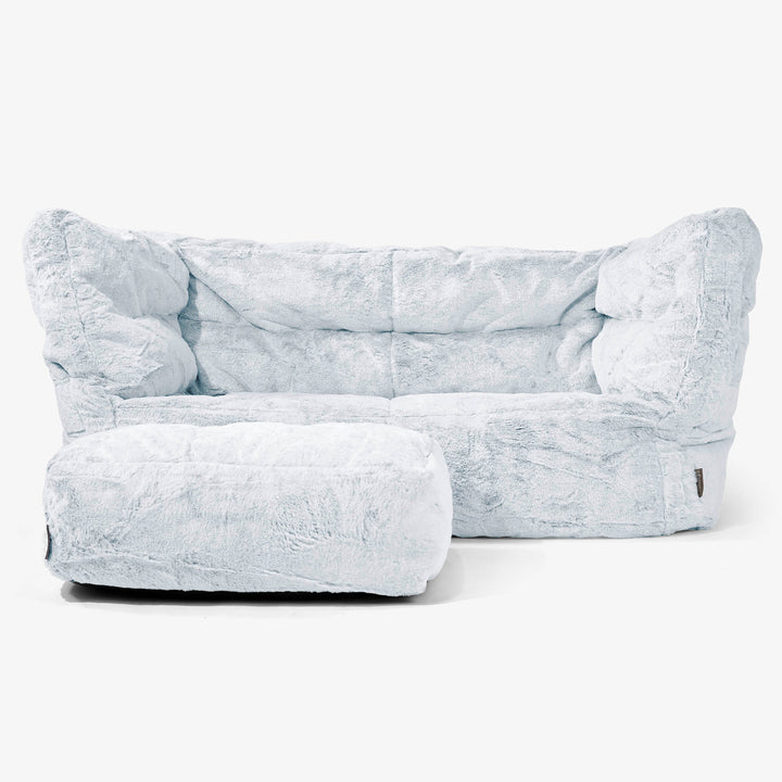 Canapé Pouf Albert 2 places - Fausse Fourrure Lapin Bleu Pastel 02