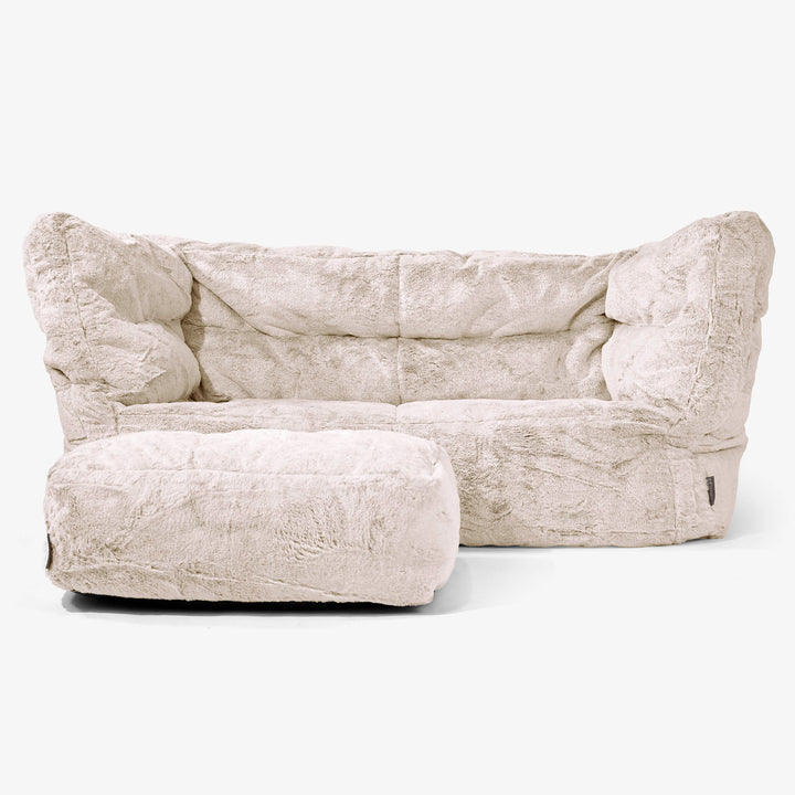 Canapé Pouf Albert 2 places - Fausse Fourrure Lapin Brun Doré 02