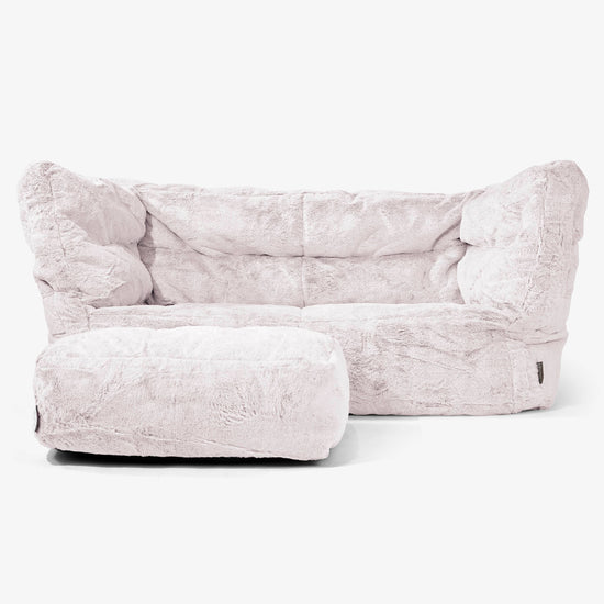 Canapé Pouf Albert 2 places - Fausse Fourrure Lapin Rose Pastel 02