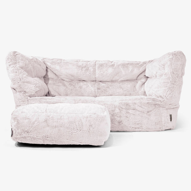 Canapé Pouf Albert 2 places - Fausse Fourrure Lapin Rose Pastel 02