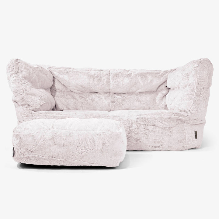 Canapé Pouf Albert 2 places - Fausse Fourrure Lapin Rose Pastel 02