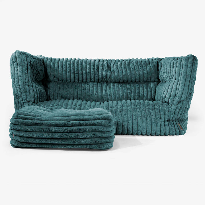 Canapé Pouf Albert 2 places - Velours Côtelé Ultra Pelucheux Bleu Canard 02