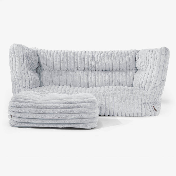 Canapé Pouf Albert 2 places - Velours Côtelé Ultra Pelucheux Bleu Dragé 02
