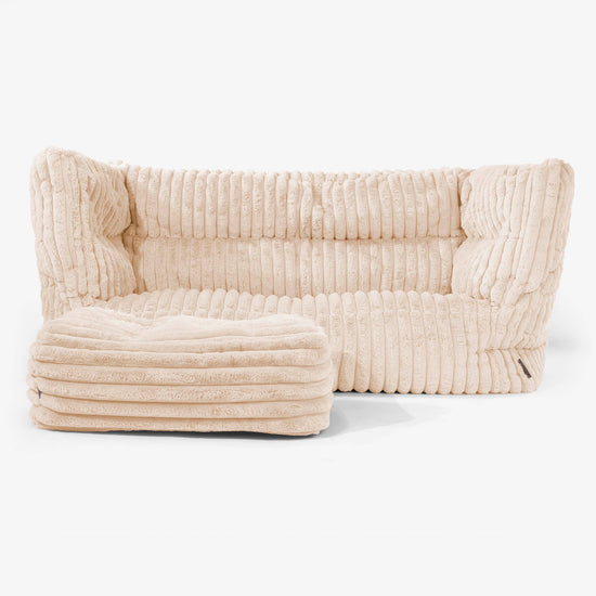 Canapé Pouf Albert 2 places - Velours Côtelé Ultra Pelucheux Pêche 02