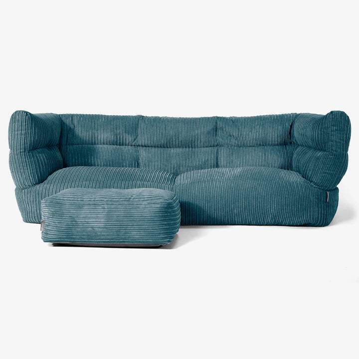 Canapé Pouf Albert 3 places - Côtelé Bleu Canard 02
