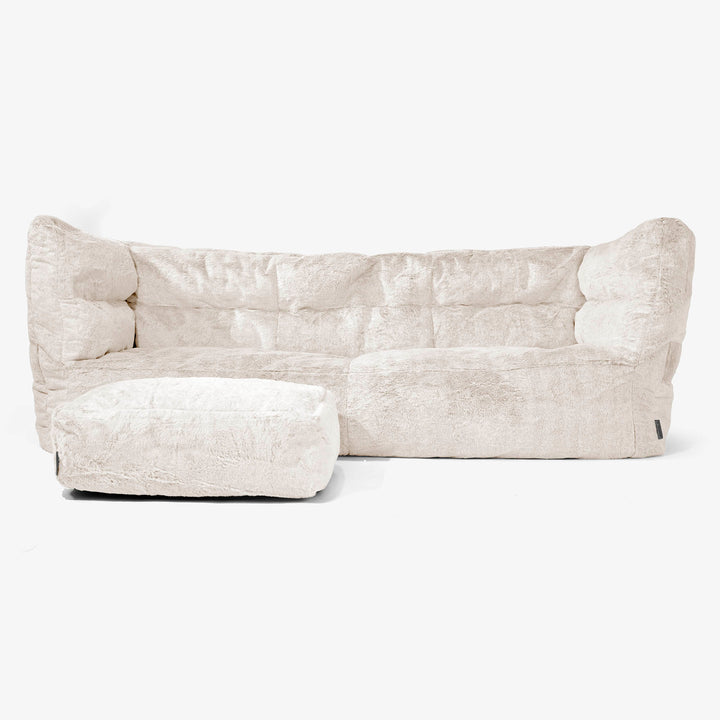 Canapé Pouf Albert 3 places - Fausse Fourrure Lapin Blanc 02