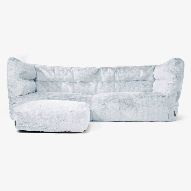 Canapé Pouf Albert 3 places - Fausse Fourrure Lapin Bleu Pastel 02