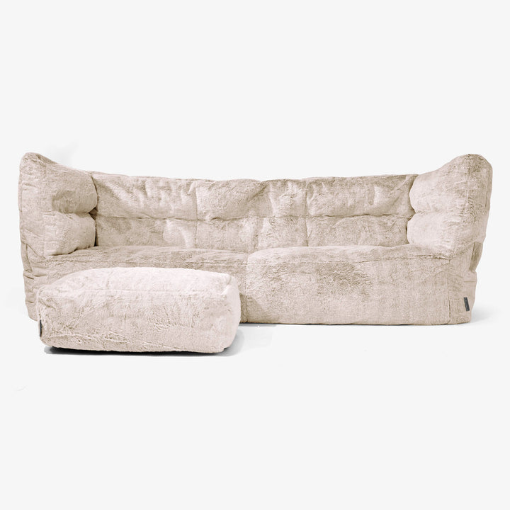 Canapé Pouf Albert 3 places - Fausse Fourrure Lapin Brun Doré 02