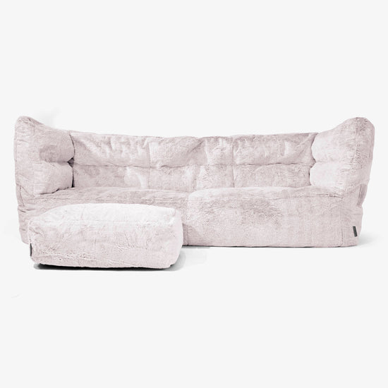 Canapé Pouf Albert 3 places - Fausse Fourrure Lapin Rose Pastel 02