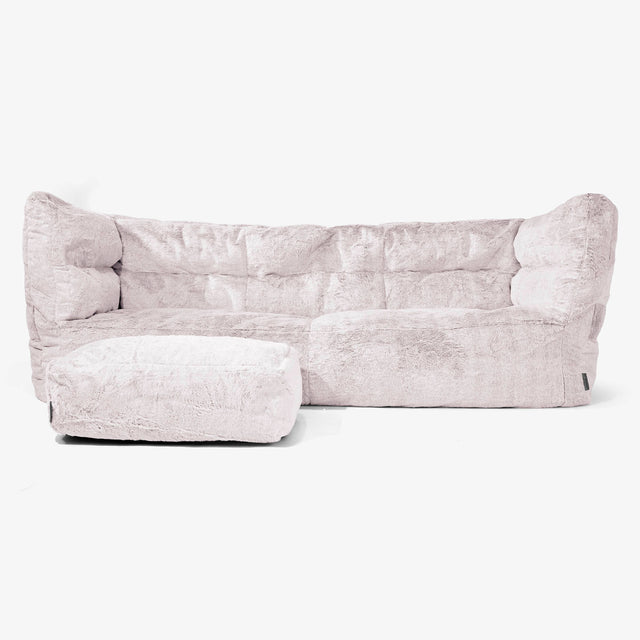 Canapé Pouf Albert 3 places - Fausse Fourrure Lapin Rose Pastel 02