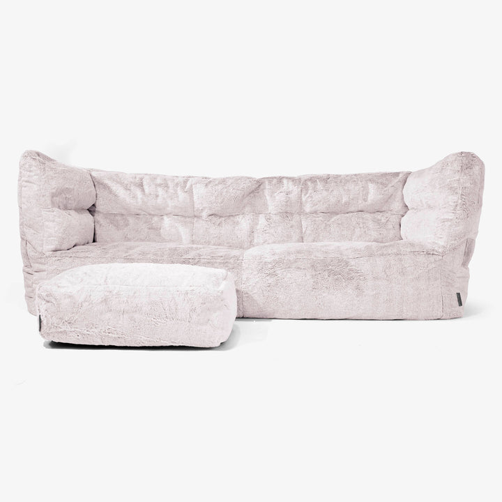 Canapé Pouf Albert 3 places - Fausse Fourrure Lapin Rose Pastel 02