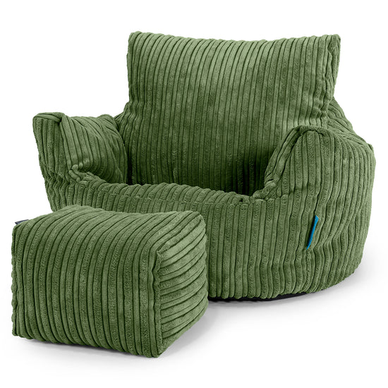 Fauteuil Pouf Bambin 1-3 ans - Côtelé Vert Forêt 02