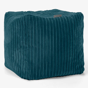 Pouf Repose-pieds Cube - Côtelé Bleu Canard