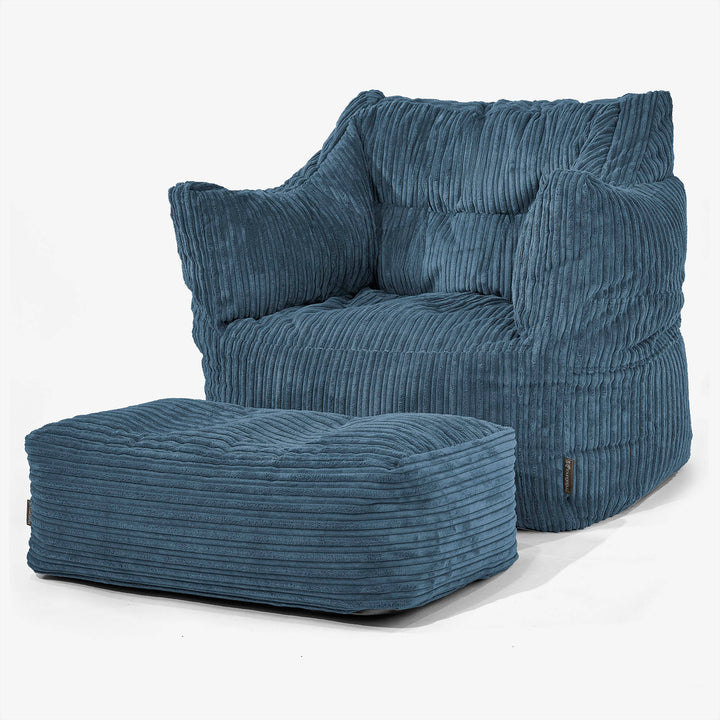 Fauteuil Pouf Victor - Côtelé Bleu Marine 02