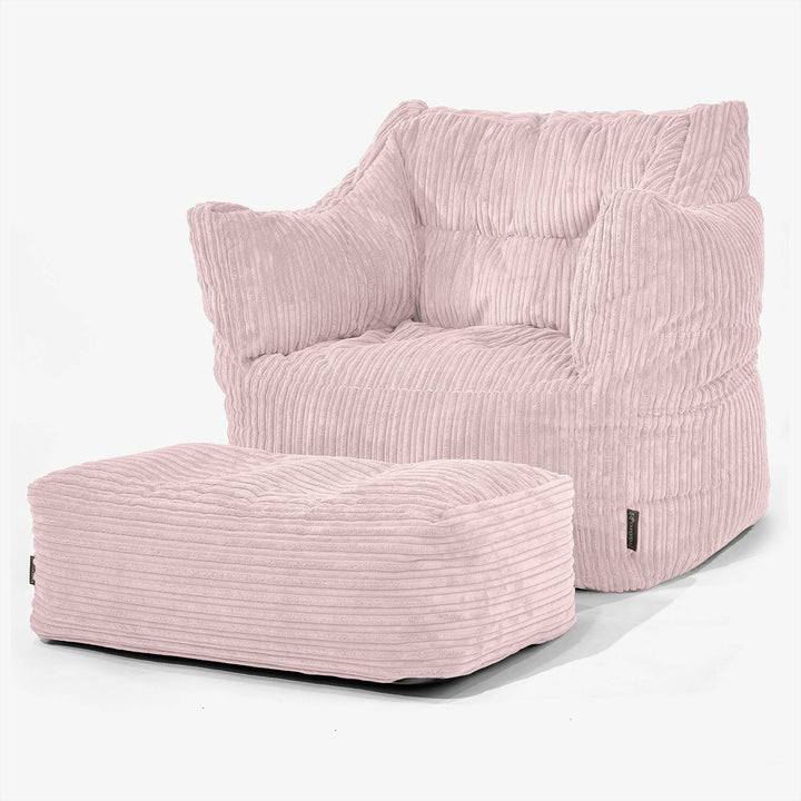 Fauteuil Pouf Victor - Côtelé Rose 02