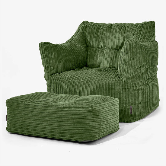Fauteuil Pouf Victor - Côtelé Vert Forêt 02