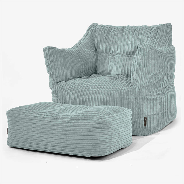 Fauteuil Pouf Victor - Côtelé Vert Menthe 02