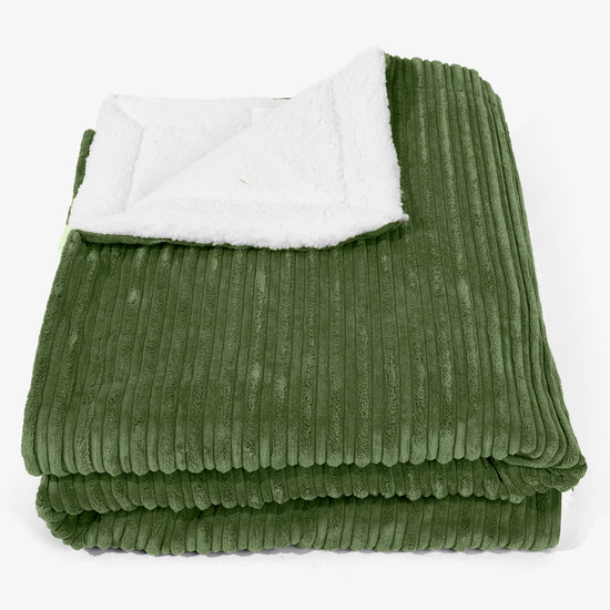 Grand Plaid / Couverture Sherpa 140 x 200cm - Côtelé Vert Forêt 01