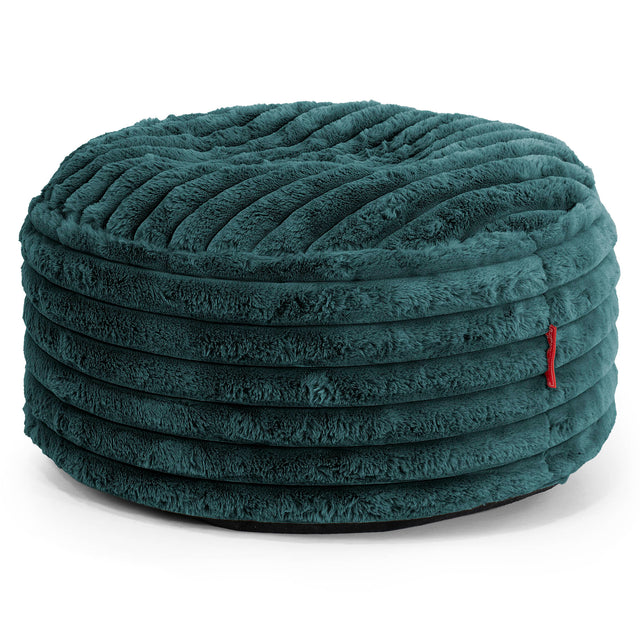 Grand Repose-pied Rond - Velours Côtelé Ultra Pelucheux Bleu Canard 01