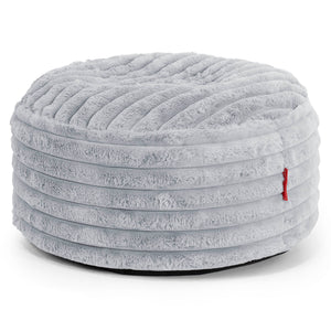 Grand Repose-pied Rond - Velours Côtelé Ultra Pelucheux Bleu Dragé