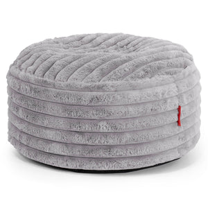 Grand Repose-pied Rond - Velours Côtelé Ultra Pelucheux Gris