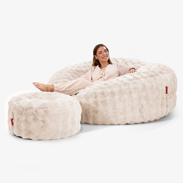 Canapé Pouf Géant Grande Mammouth - Fausse Fourrure à Bulles Crème