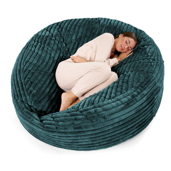 Canapé Pouf Géant Grande Mammouth - Velours Côtelé Ultra Pelucheux Bleu Canard