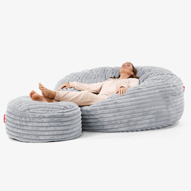 Canapé Pouf Géant Grande Mammouth - Velours Côtelé Ultra Pelucheux Bleu Dragé