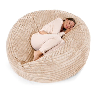 Canapé Pouf Géant Grande Mammouth - Velours Côtelé Ultra Pelucheux Pêche