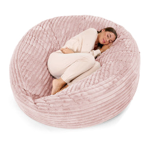 Canapé Pouf Géant Grande Mammouth - Velours Côtelé Ultra Pelucheux Rose Pastel