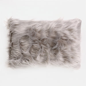 Housse de Coussin Rectangulaire 35 x 50cm - Imitation fourrure à poils longs Gris