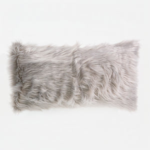 Housse de Coussin Rectangulaire Géant 40 x 70cm - Imitation fourrure à poils longs Gris