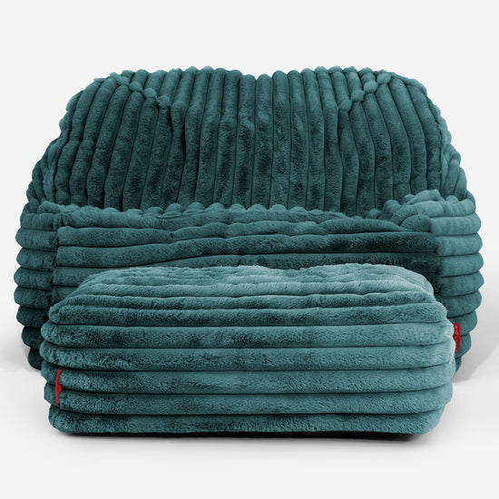 Le Pouf Doudou - Velours Côtelé Ultra Pelucheux Bleu Canard 03