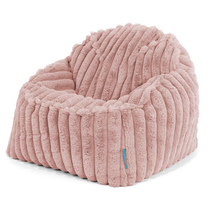 Fauteuil Pouf Enfant Lounge Pug Velours Côtelé Rose Clair - Siège Cocooning Léger Et Douillet