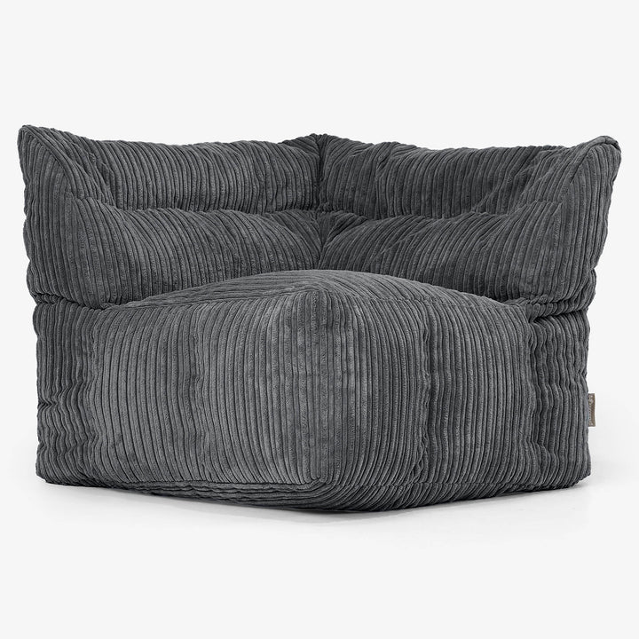 Modulaire Canapé Pouf, Élément Angle Gauche - Côtelé Noir 02