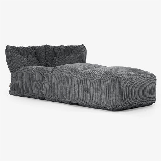Modulaire Canapé Pouf, Élément Méridienne Droite - Côtelé Noir 01