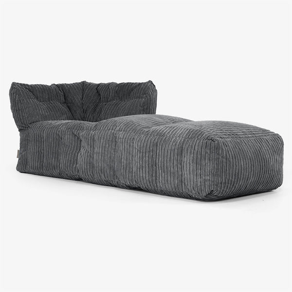 Modulaire Canapé Pouf, Élément Méridienne Droite - Côtelé Noir 01