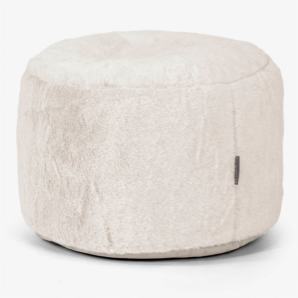 Petit Repose-pieds Rond - Fausse Fourrure Lapin Blanc 01