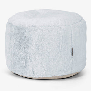 Petit Repose-pieds Rond - Fausse Fourrure Lapin Bleu Pastel