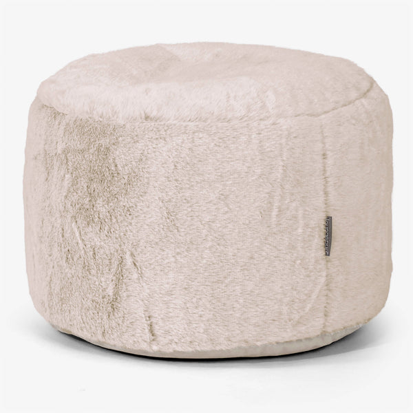 Petit Repose-pieds Rond - Fausse Fourrure Lapin Brun Doré 01