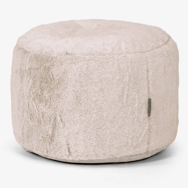 Petit Repose-pieds Rond - Fausse Fourrure Lapin Brun Doré 01