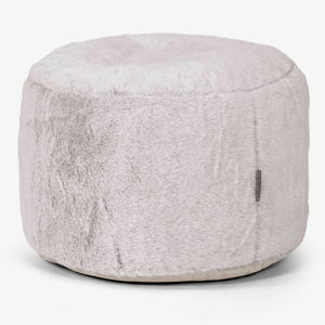 Petit Repose-pieds Rond - Fausse Fourrure Lapin Gris clair