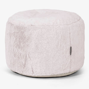 Petit Repose-pieds Rond - Fausse Fourrure Lapin Rose Pastel