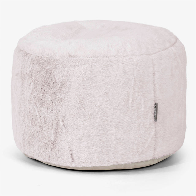 Petit Repose-pieds Rond - Fausse Fourrure Lapin Rose Pastel 01