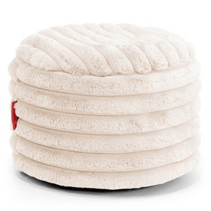 Petit Repose-pieds Rond - Velours Côtelé Ultra Pelucheux Crème