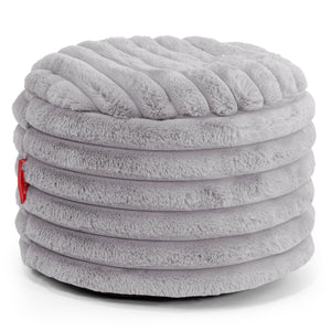Petit Repose-pieds Rond - Velours Côtelé Ultra Pelucheux Gris
