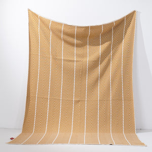Couverture / Plaid - Tricoté Chevrons Moutarde