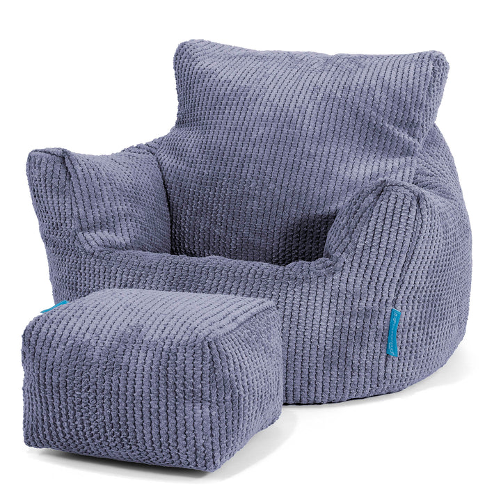 Lounge Pug Fauteuil Pouf Enfant Ivoire - Texturé Gaufré Pom Pom, Douillet Et Léger Pour Tout-Petits