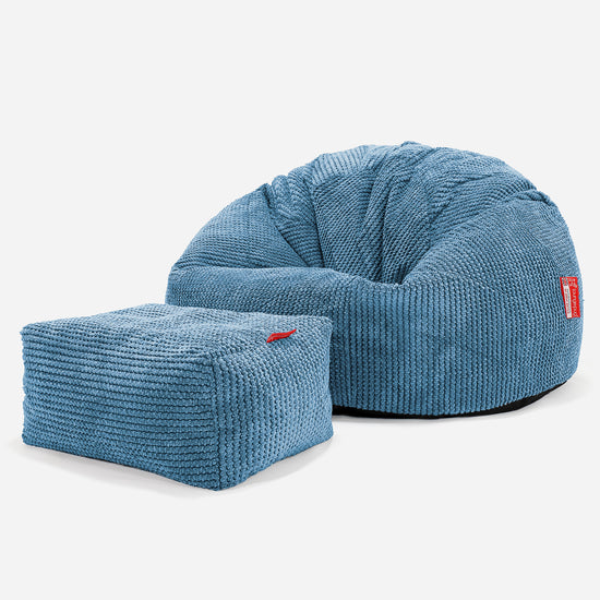 Pouf Poire Classique - Pompon Bleu Ciel 02