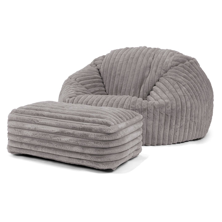 Pouf Canapé Classique - Velours Côtelé Ultra Pelucheux Gris 02